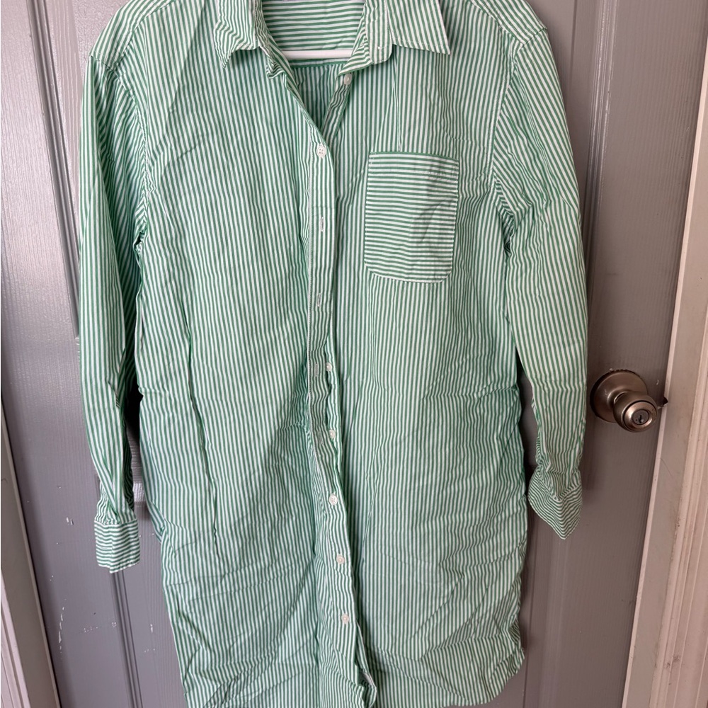 Southern Tide Green and White Striped Shirt